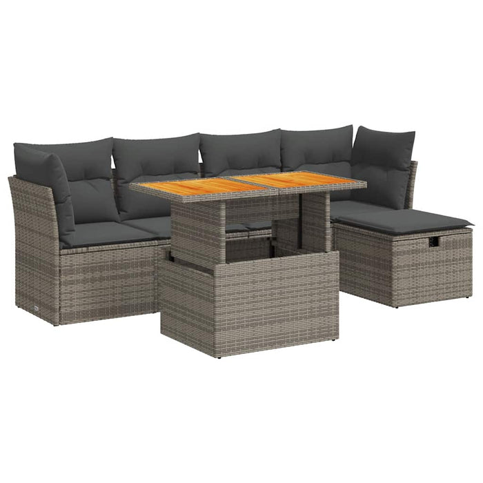 vidaXL Set Divano da Giardino 6pz con Cuscini Grigio Polyrattan Acacia