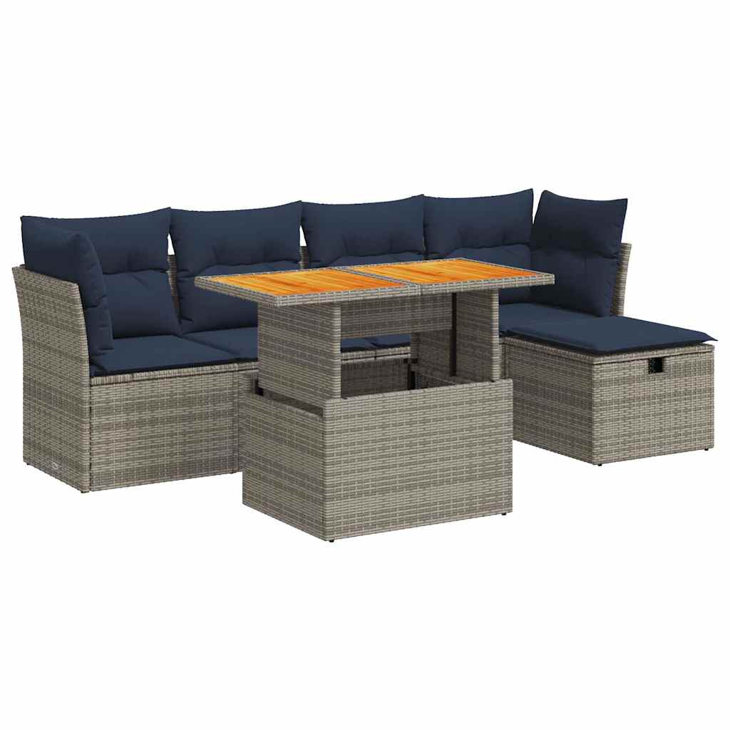 vidaXL Set Divano da Giardino 6pz con Cuscini Grigio Polyrattan Acacia