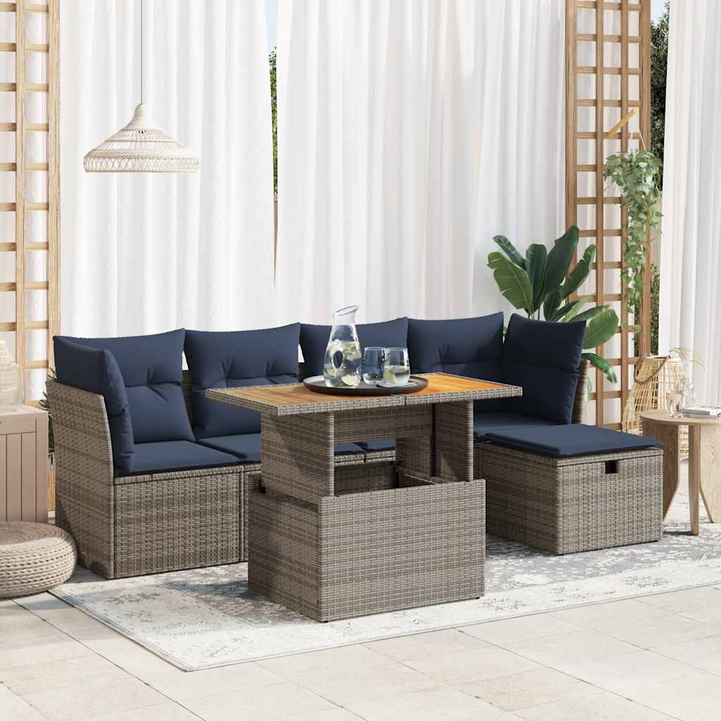 vidaXL Set Divano da Giardino 6pz con Cuscini Grigio Polyrattan Acacia