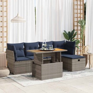 vidaXL Set Divano da Giardino 6pz con Cuscini Grigio Polyrattan Acacia