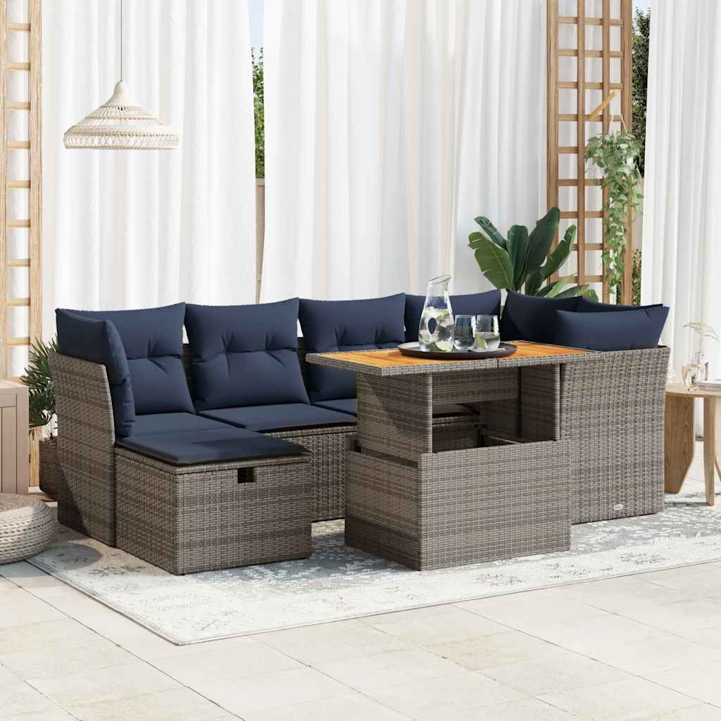 vidaXL Set Divani da Giardino con Cuscini 7pz Nero Polyrattan Acacia