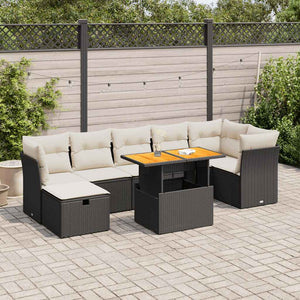 Set Divani da Giardino con Cuscini 8 pz Nero Polyrattan Acacia