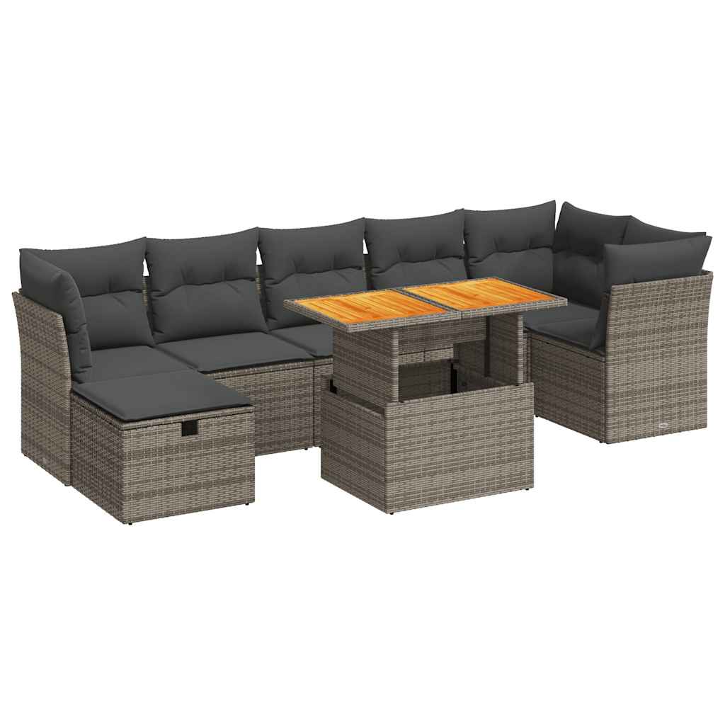 vidaXL Set Divano da Giardino 8pz con Cuscini Grigio Polyrattan Acacia