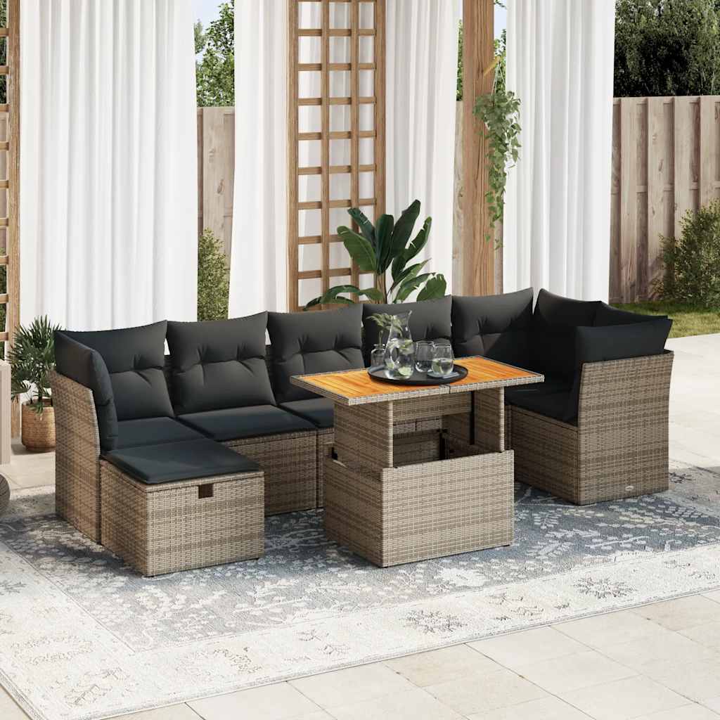 vidaXL Set Divano da Giardino 8pz con Cuscini Grigio Polyrattan Acacia