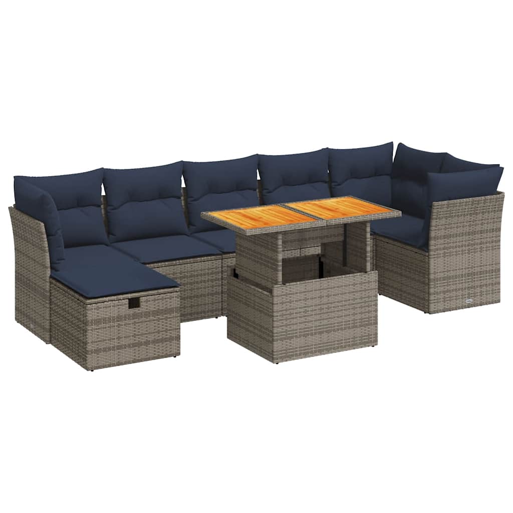 vidaXL Set Divani Giardino 8 pz con Cuscini Marrone Polyrattan Acacia