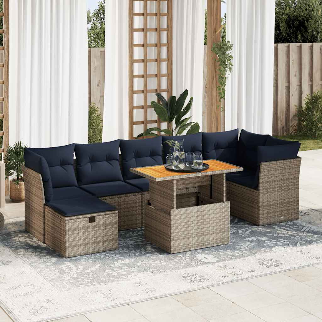 vidaXL Set Divani Giardino 8 pz con Cuscini Marrone Polyrattan Acacia