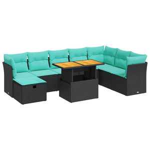 Set Divano da Giardino 9pz con Cuscini Grigio Polyrattan Acacia 3327988