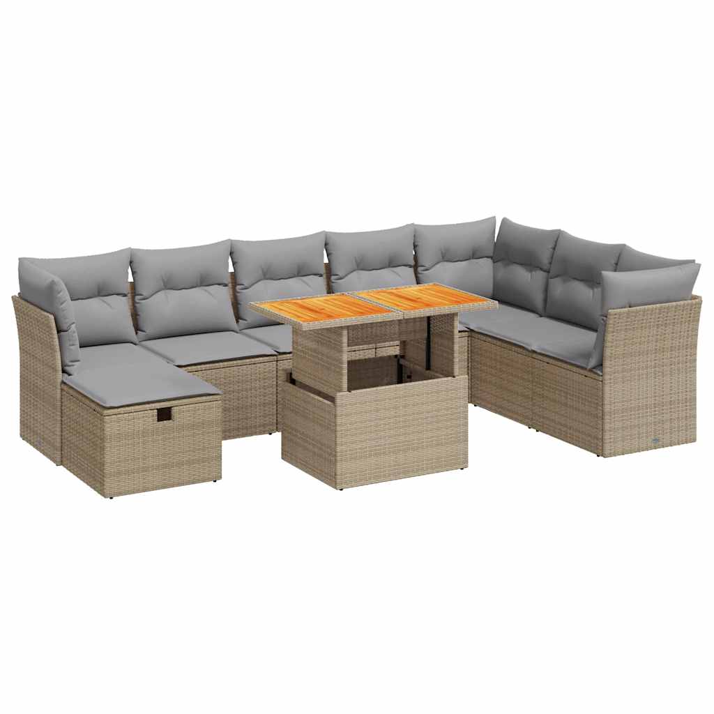 vidaXL Set Divano da Giardino 9 pz con Cuscini Beige Polyrattan Acacia