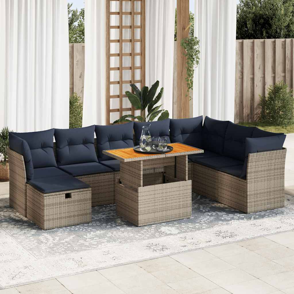 vidaXL Set Divani Giardino 9 pz con Cuscini Marrone Polyrattan Acacia