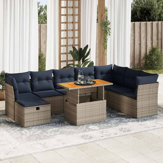 vidaXL Set Divani Giardino 9 pz con Cuscini Marrone Polyrattan Acacia