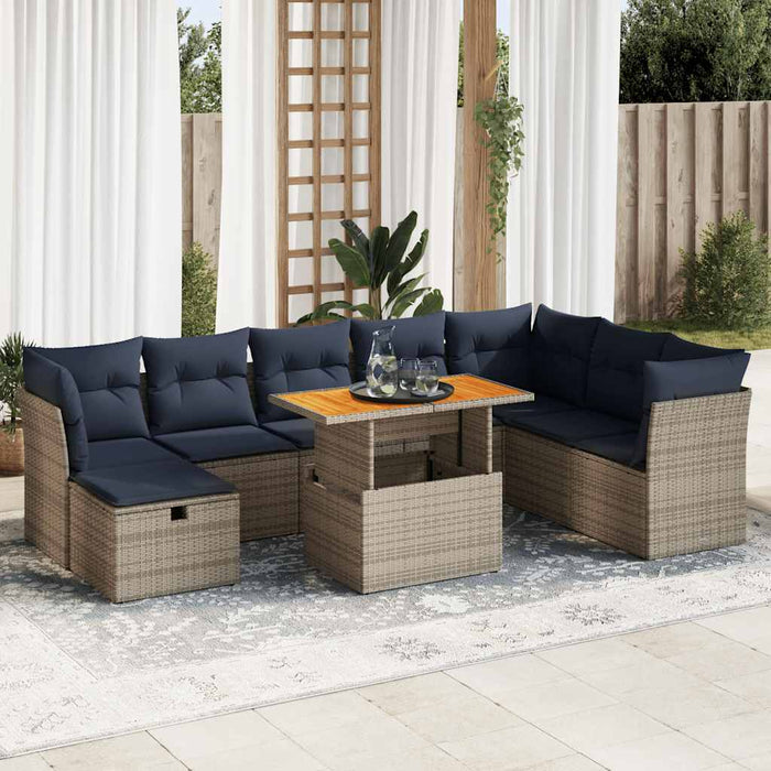 vidaXL Set Divani Giardino 9 pz con Cuscini Marrone Polyrattan Acacia
