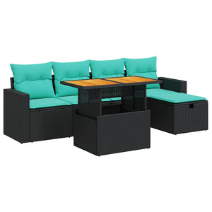 Set Divano da Giardino 6 pz con Cuscini Nero Polyrattan Acacia 3327995