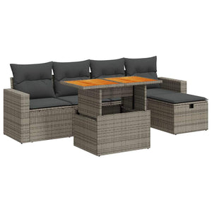 vidaXL Set Divano da Giardino 6pz con Cuscini Grigio Polyrattan Acacia
