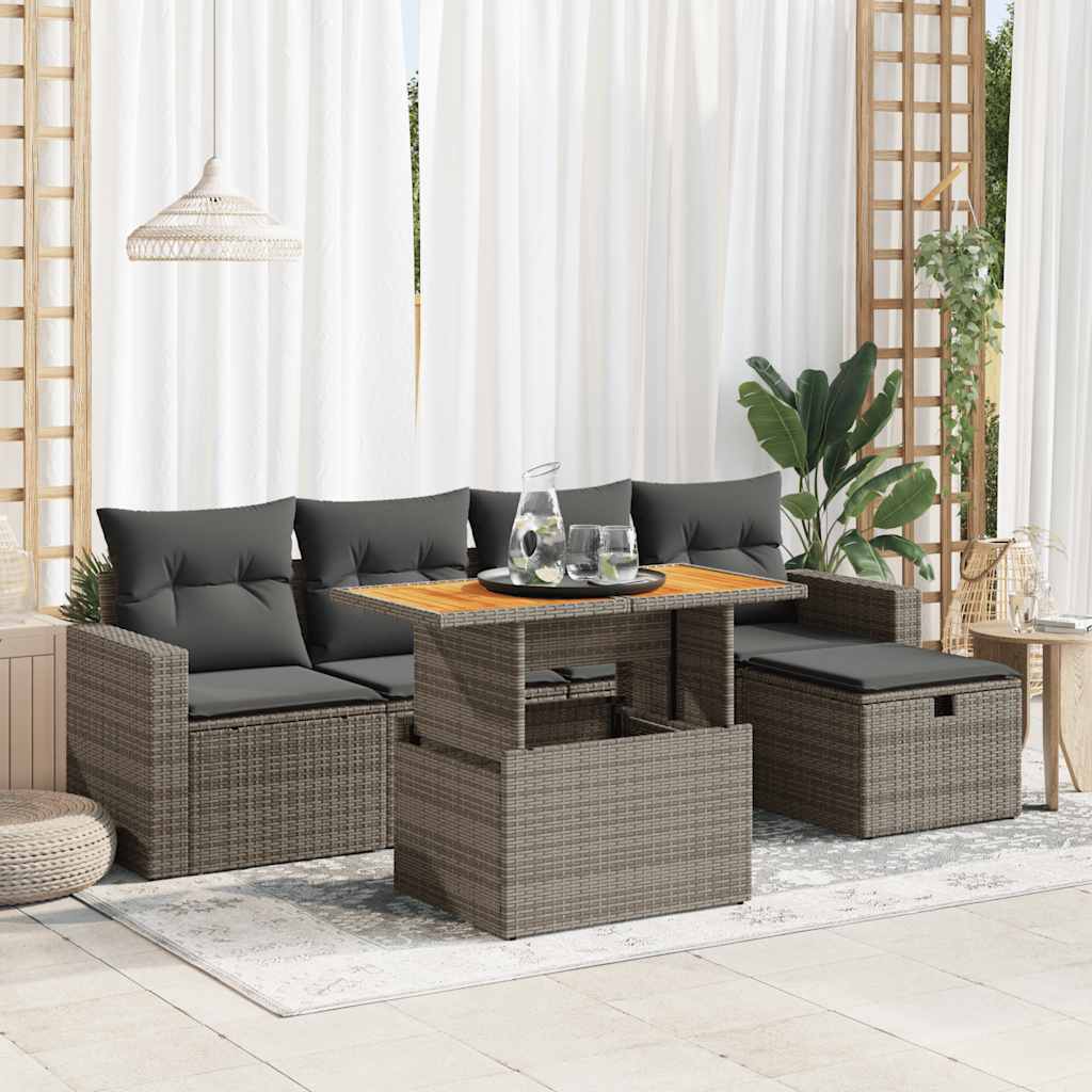 vidaXL Set Divano da Giardino 6pz con Cuscini Grigio Polyrattan Acacia
