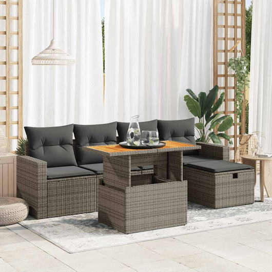 vidaXL Set Divano da Giardino 6pz con Cuscini Grigio Polyrattan Acacia