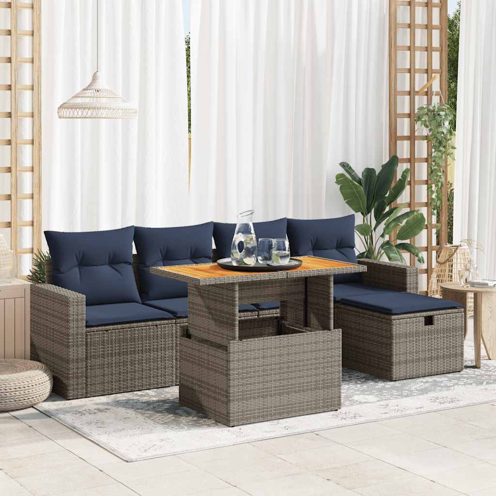 vidaXL Set Divano da Giardino 6pz con Cuscini Grigio Polyrattan Acacia