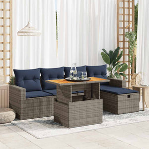 vidaXL Set Divano da Giardino 6pz con Cuscini Grigio Polyrattan Acacia