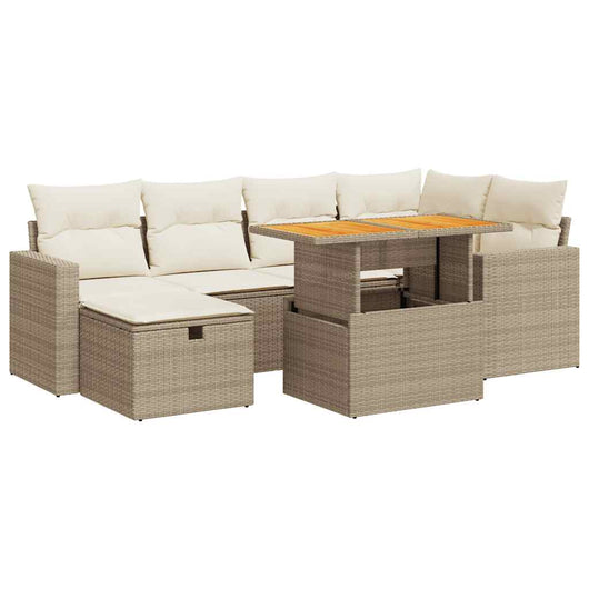 Set Divano da Giardino 8 pz con Cuscini Beige Polyrattan Acacia 3328003