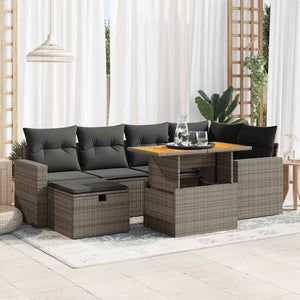 Set Divano da Giardino 8pz con Cuscini Grigio Polyrattan Acacia 3328005