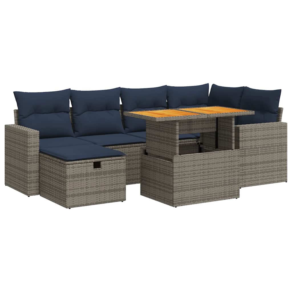 Set Divani da Giardino con Cuscini 7pz Nero Polyrattan Acacia