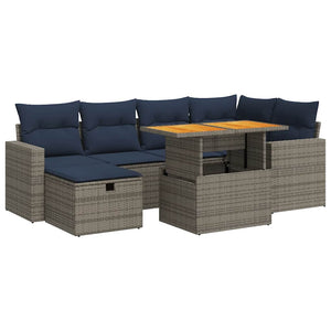 Set Divani da Giardino con Cuscini 7pz Nero Polyrattan Acacia