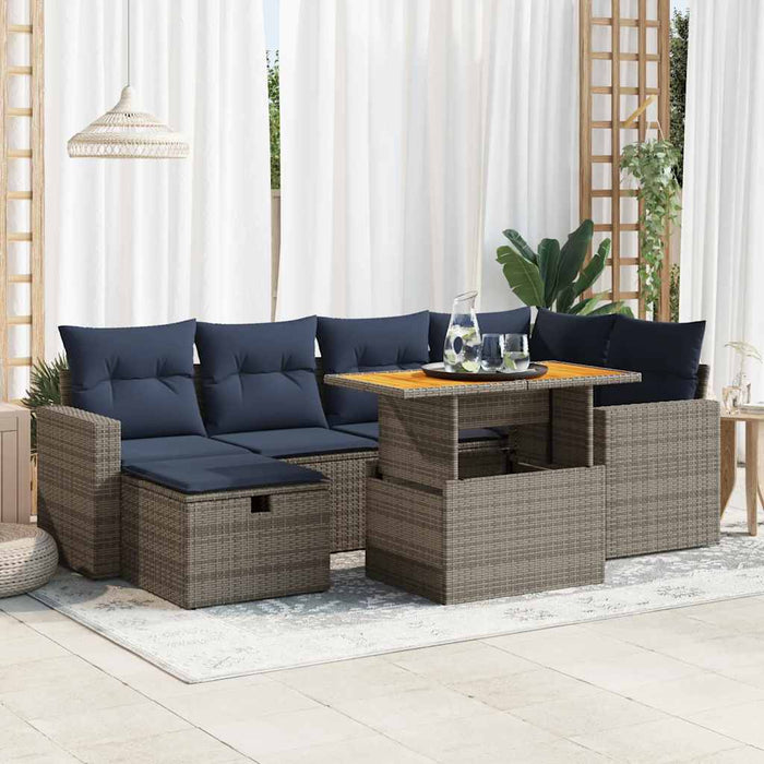 Set Divani da Giardino con Cuscini 7pz Nero Polyrattan Acacia
