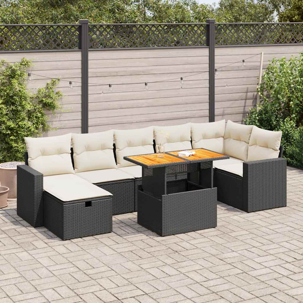 vidaXL Set Divani da Giardino 5 pz con Cuscini Nero Polyrattan Acacia
