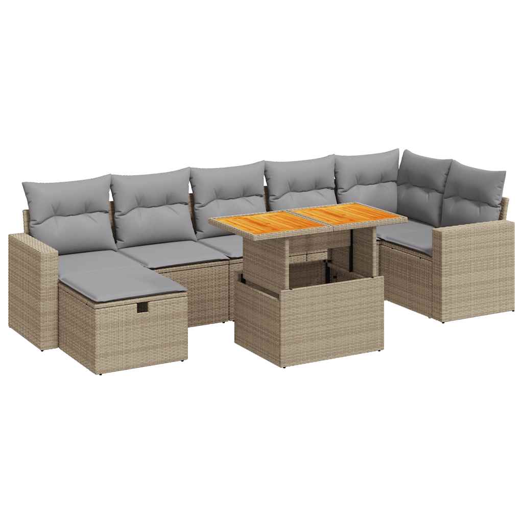 Set Divano da Giardino 5 pz con Cuscini Beige Polyrattan Acacia