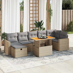 Set Divano da Giardino 5 pz con Cuscini Beige Polyrattan Acacia