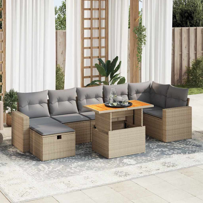 Set Divano da Giardino 5 pz con Cuscini Beige Polyrattan Acacia