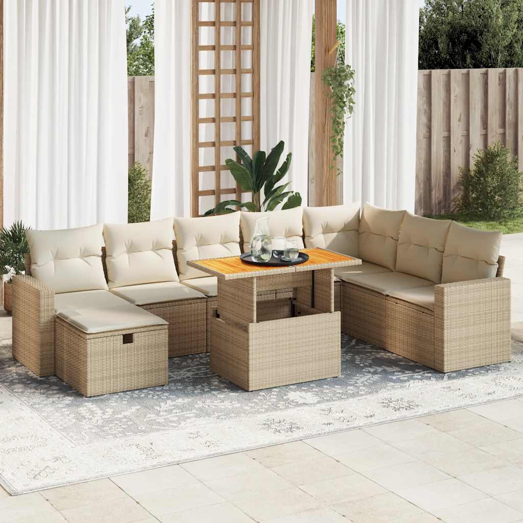 vidaXL Set Divano da Giardino 9 pz con Cuscini Beige Polyrattan Acacia