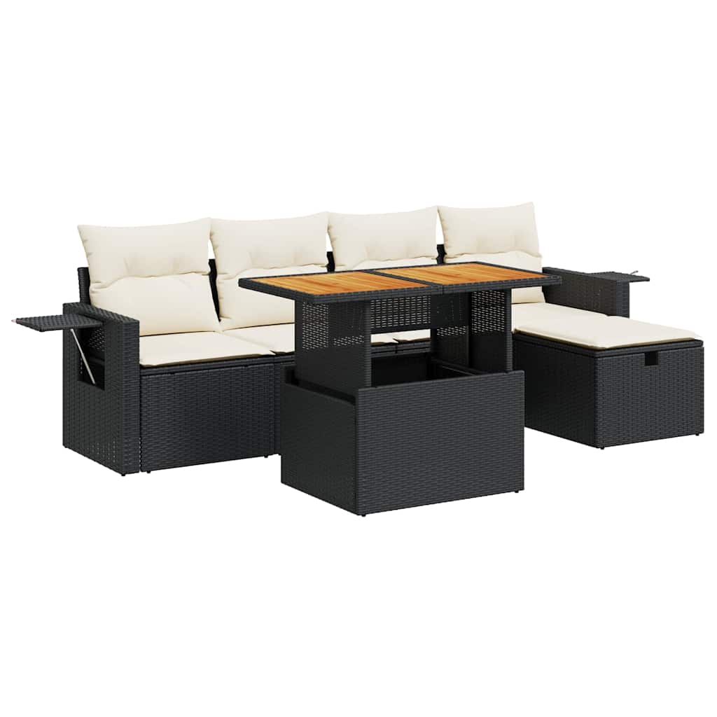 vidaXL Set Divano da Giardino 6 pz con Cuscini Nero Polyrattan Acacia