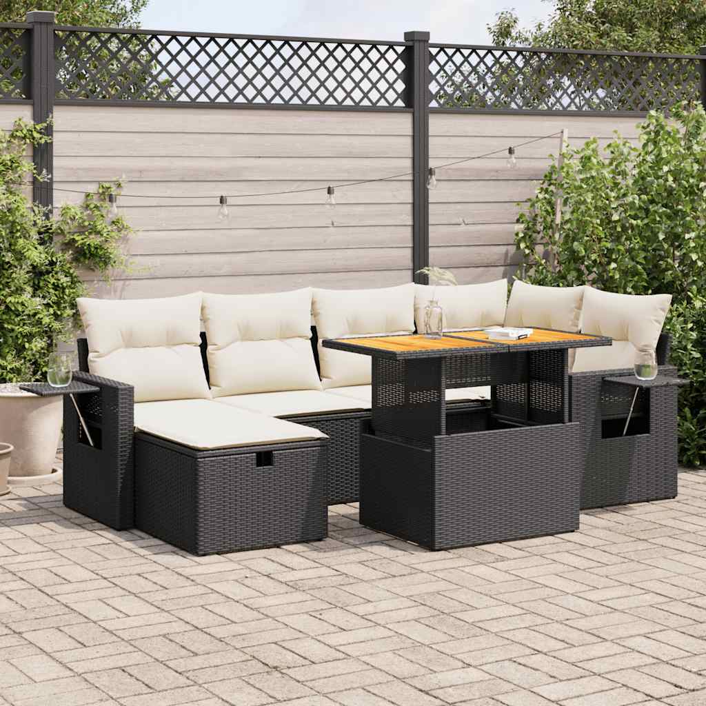 vidaXL Set Divani da Giardino con Cuscini 8 pz Nero Polyrattan Acacia