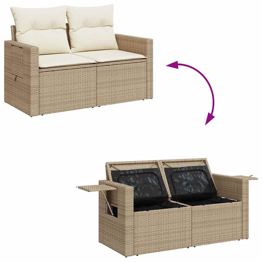 Set Divano da Giardino 8 pz con Cuscini Beige Polyrattan Acacia