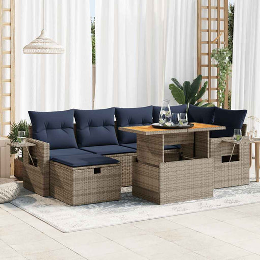 vidaXL Set Divani da Giardino con Cuscini 7pz Nero Polyrattan Acacia