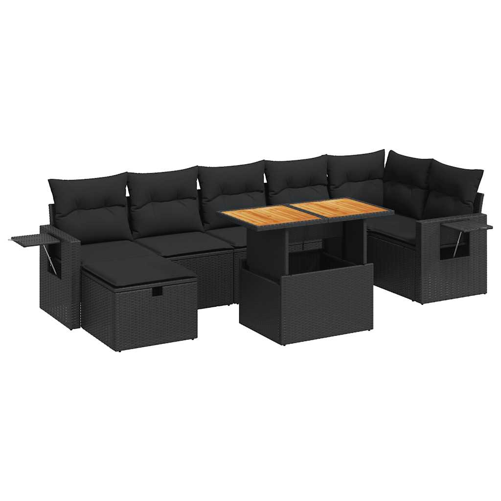 Set Divani da Giardino 5 pz con Cuscini Nero Polyrattan Acacia 3328035