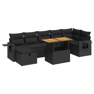 Set Divani da Giardino 5 pz con Cuscini Nero Polyrattan Acacia 3328035