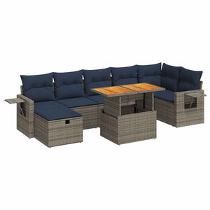 vidaXL Set Divani Giardino 8 pz con Cuscini Marrone Polyrattan Acacia