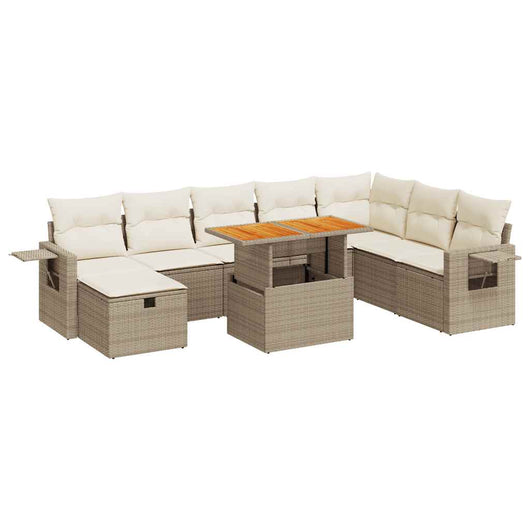 Set Divano da Giardino 9 pz con Cuscini Beige Polyrattan Acacia 3328045