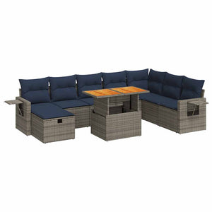 vidaXL Set Divano da Giardino 9pz con Cuscini Grigio Polyrattan Acacia
