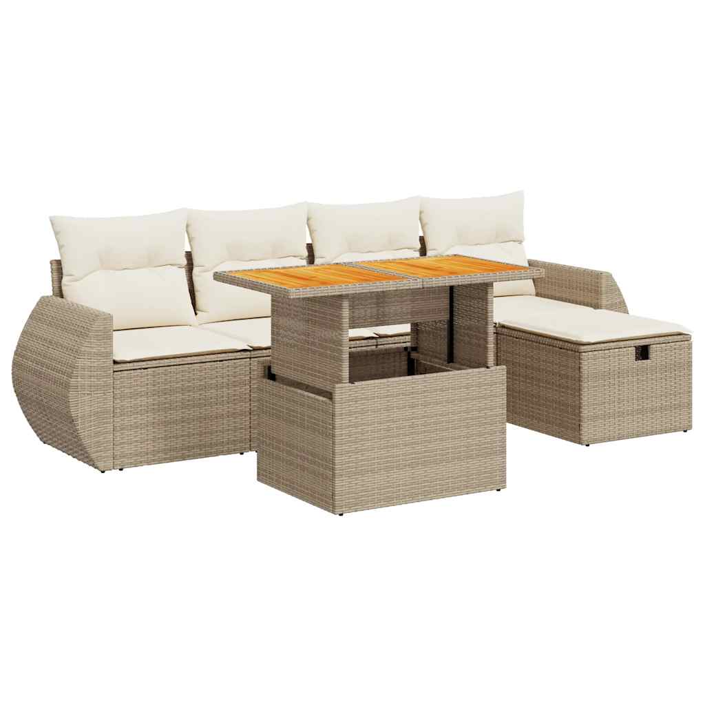 Set Divano da Giardino 6 pz con Cuscini Beige Polyrattan Acacia 3328052