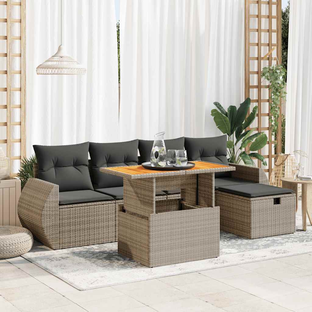 vidaXL Set Divano da Giardino 6pz con Cuscini Grigio Polyrattan Acacia