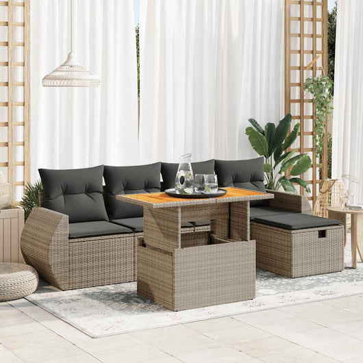 vidaXL Set Divano da Giardino 6pz con Cuscini Grigio Polyrattan Acacia