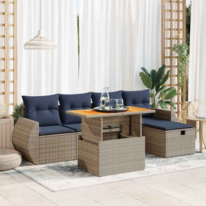 vidaXL Set Divano da Giardino 6 pz con Cuscini Nero Polyrattan Acacia