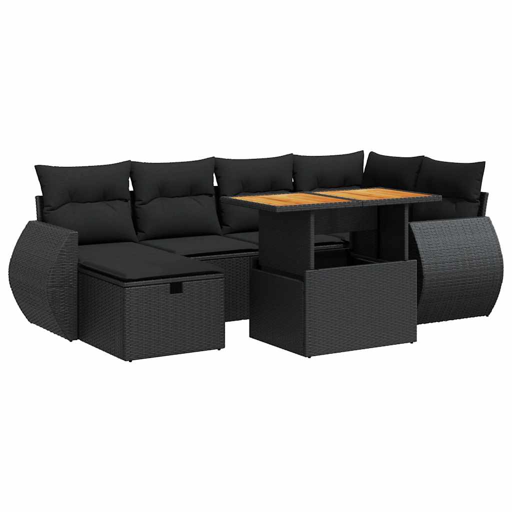 Set Divani da Giardino con Cuscini 8 pz Nero Polyrattan Acacia 3328056