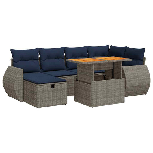 vidaXL Set Divani Giardino 7 pz con Cuscini Marrone Polyrattan Acacia