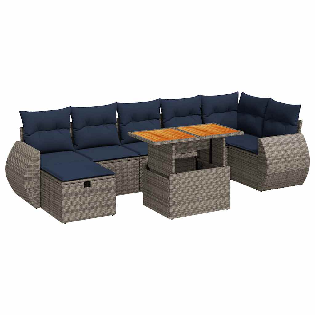 vidaXL Set Divano da Giardino 8pz con Cuscini Grigio Polyrattan Acacia