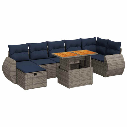 vidaXL Set Divano da Giardino 8pz con Cuscini Grigio Polyrattan Acacia