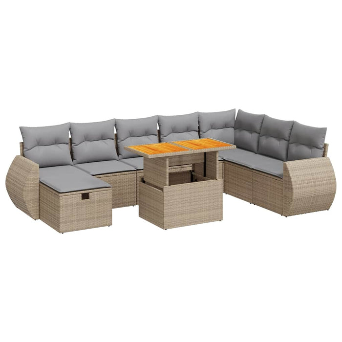 vidaXL Set Divano da Giardino 9 pz con Cuscini Beige Polyrattan Acacia