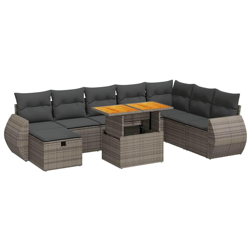 vidaXL Set Divano da Giardino 9pz con Cuscini Grigio Polyrattan Acacia